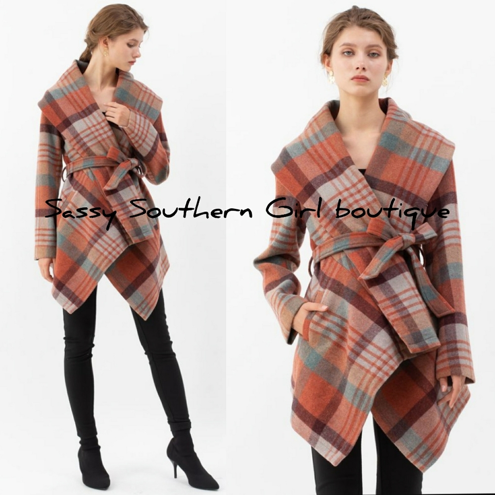 ⭐🆕Gorgeous Chickwish Rabato coral plaid coat